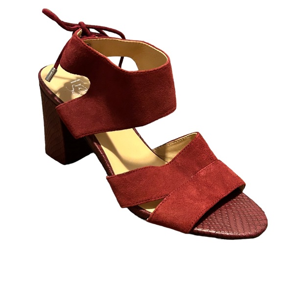 FRANCO SARTO Women's Dark Red Suede Open Toe Lace Up Back Heeled Sandal-SIze 7 - Picture 2 of 13